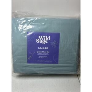Wild Sage- Isla Solid - Queen Sheet Set -Strat Blue